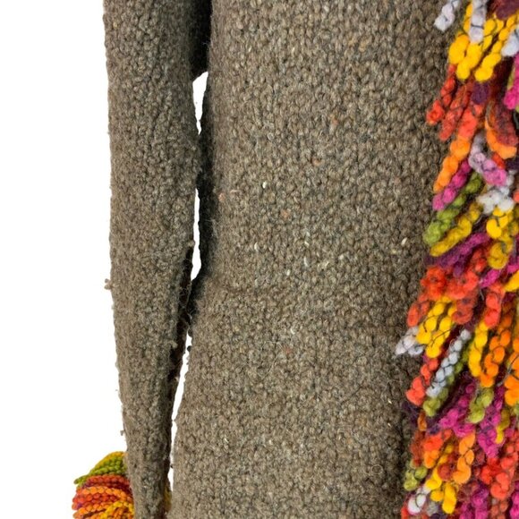 Pachamama Handmade Hoodie Cardigan Sweater Large Brown Fringed Chunky Wool - Picture 5 of 9
